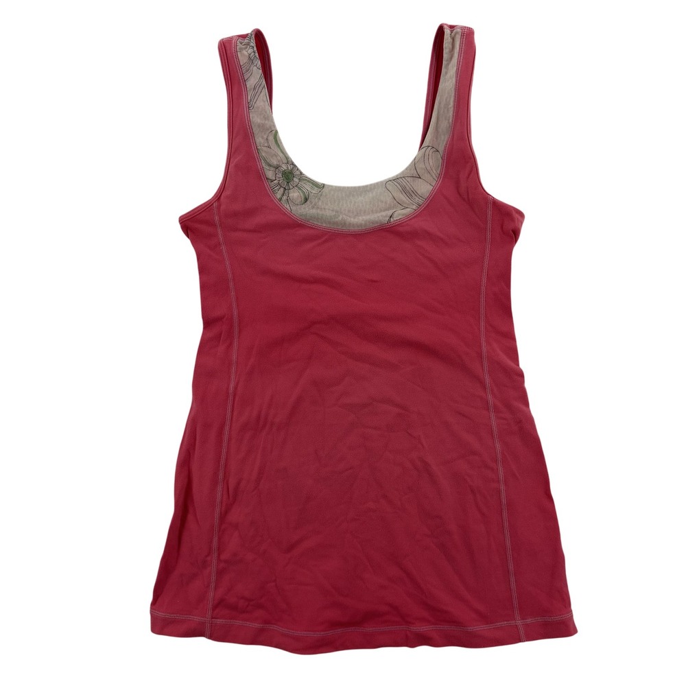 Lululemon Tank Top Womens 8 Pink Scoop Neck Built In Bra Floral Lined Yoga Gym